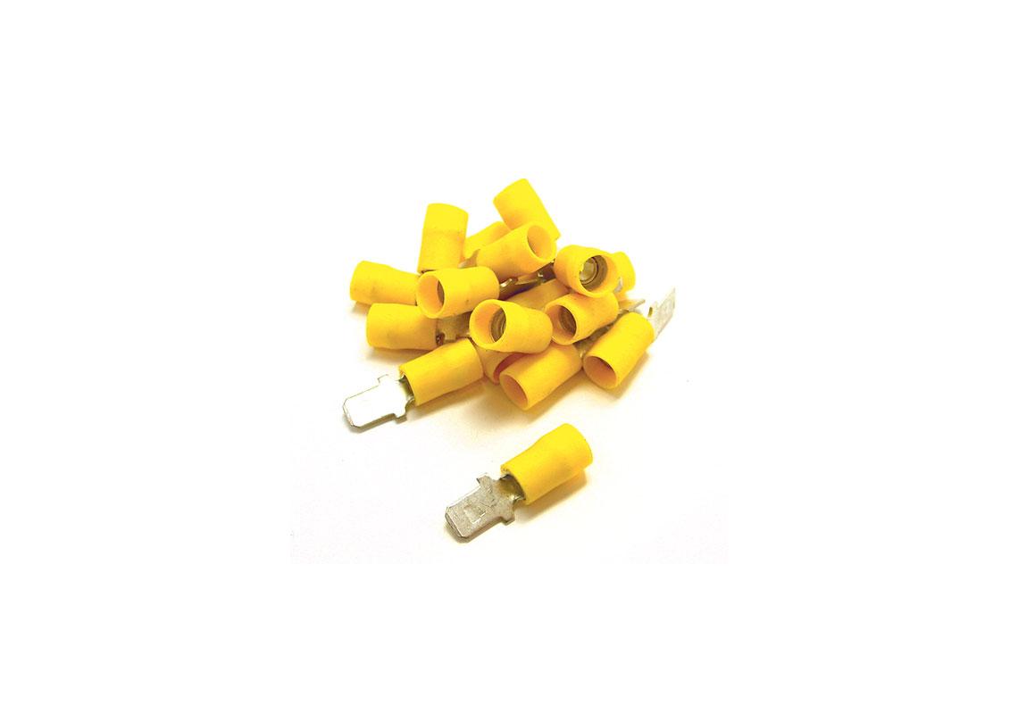 100 COSSES JAUNES PLATES MÂLE PRÉ-ISOLÉES À MANCHON PVC